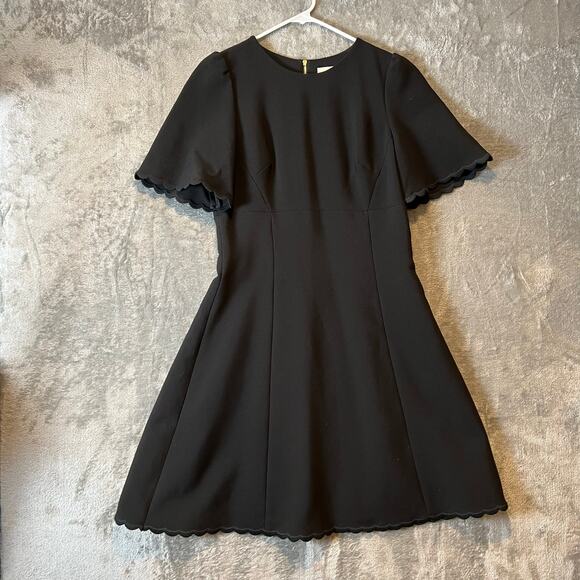 Kate Spade size 8 Black‎ Scallop Crepe Swing Dress LBD Timeless Classic Feminine - Picture 1 of 8
